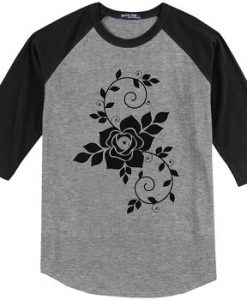 Flowers design grey black sleeve raglan t shirts