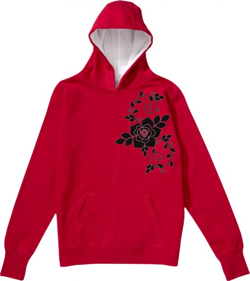 Flowers design on side red hoodie