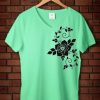 Flowers design on side woman v neck green mint tees