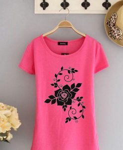 Flowers design pink woman slim tees