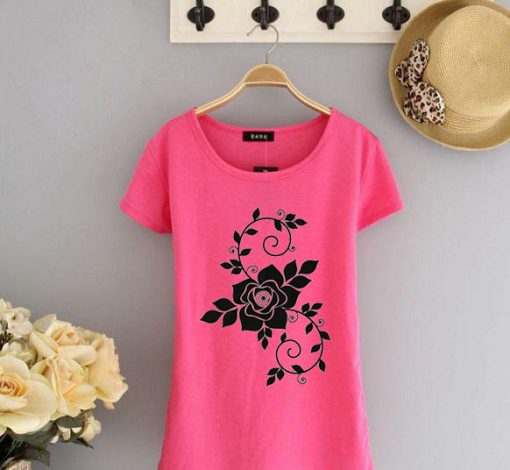 Flowers design pink woman slim tees