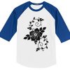 Flowers design white blue sleeve raglan t shirts