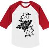 Flowers design white red sleeve raglan t shirts