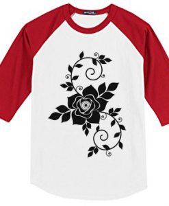 Flowers design white red sleeve raglan t shirts