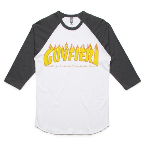 Guy Fieri X Thrasher white black sleeves raglan t shirts