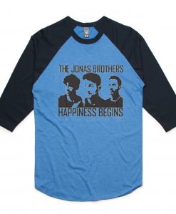 Jonas Brothers Happines begin premium blue black sleeves raglan tees