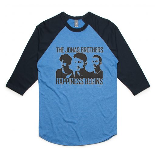 Jonas Brothers Happines begin premium blue black sleeves raglan tees