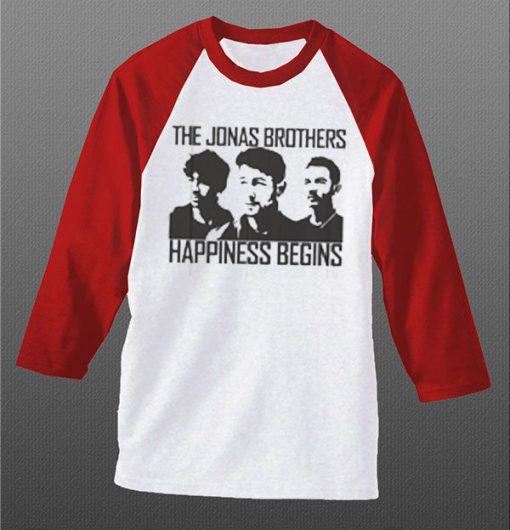 Jonas Brothers Happines begin premium white red sleeves raglan tees