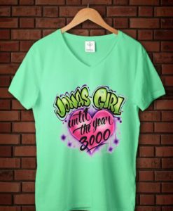 Jonas Girl Custom Airbrushed Green Mint v neck female t shirts