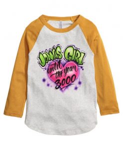 Jonas Girl Custom Airbrushed white Yellow sleeves raglan t shirts