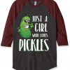 Just a Girl Who Loves Pickles Grey Asphalt Brown sleeves Raglan T shirts