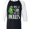 Just a Girl Who Loves Pickles Grey Asphalt white sleeves Raglan T shirts