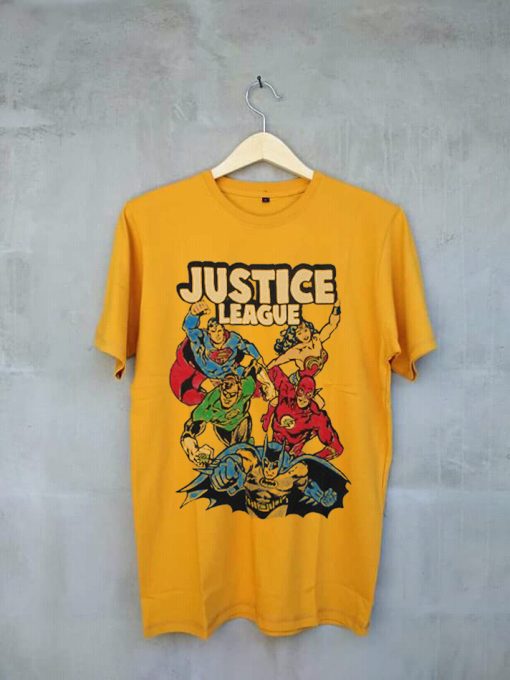 Justice League Drawn Color yellow tees