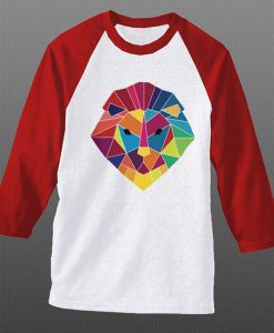 LION white red sleeves raglan tshirts