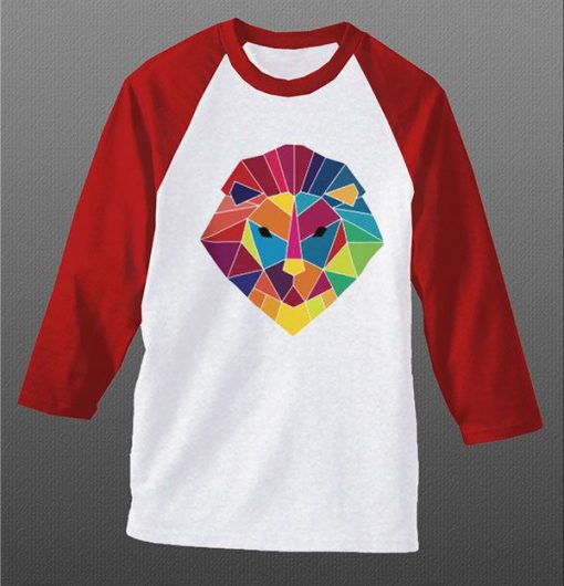 LION white red sleeves raglan tshirts