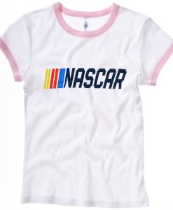 NASCAR White Pink ringer woman tees