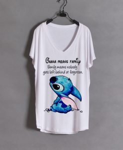 T shirt Ohana Means Family white wide v neck woman tees