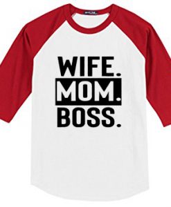 WIFE MOM BOSS white red sleeves baseball t shirts