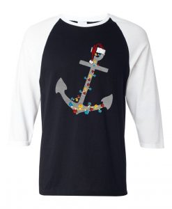 Captain Christmas Anchor Black white Sleees Raglan T-Shirt