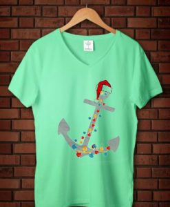 Captain Christmas Anchor Green Mint V Neck Female Tshirts