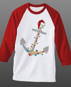 Captain Christmas Anchor White Red Sleeves Raglan T shirts