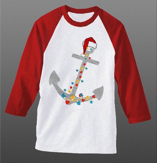 Captain Christmas Anchor White Red Sleeves Raglan T shirts