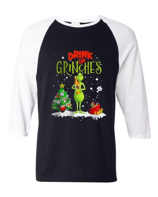 Drink Up Grinches Black White Sleeves Raglan Tshirts