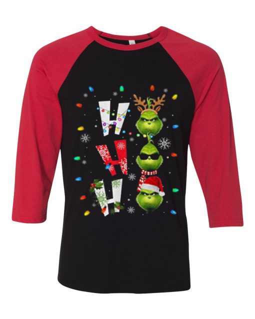 Ho Ho Ho Merry The Grinch Christmast Black Red Sleeves Raglan T shirts