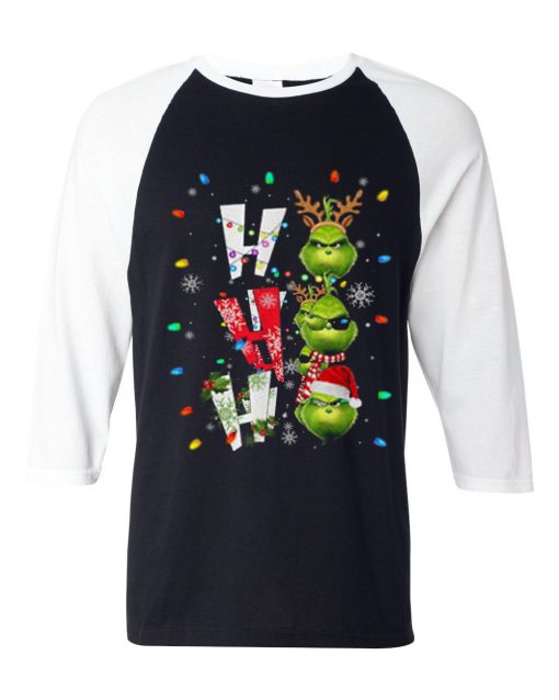 Ho Ho Ho Merry The Grinch Christmast Black white Sleeves Raglan T shirts