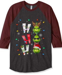 Ho Ho Ho Merry The Grinch Christmast Grey Brown Sleeves Raglan T shirts