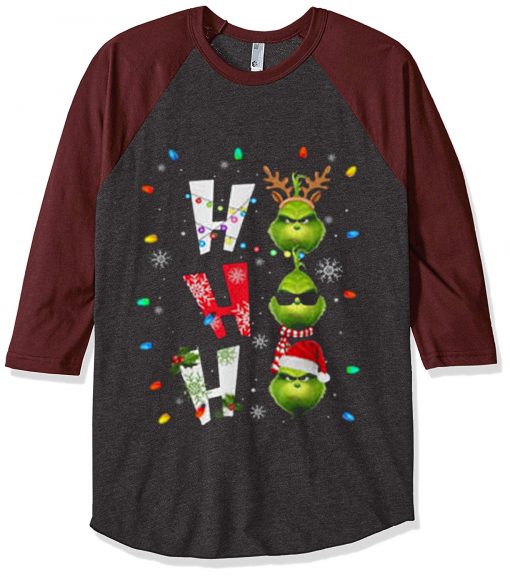 Ho Ho Ho Merry The Grinch Christmast Grey Brown Sleeves Raglan T shirts