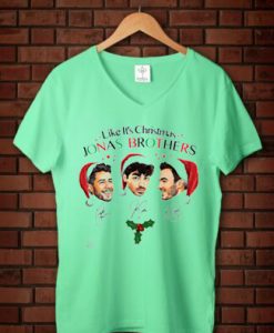 Like It's Christmas Jonas Brothers Green Mint V neck Woman Tees