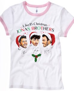 Like It's Christmas Jonas Brothers White Pink Ringer Female Tshirts