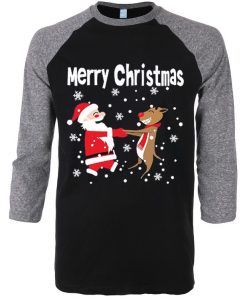 Merry Chirstmas Black Grey Sleeves Raglan Tshirts