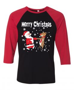 Merry Chirstmas Black Red Sleeves Raglan Tshirts