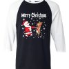 Merry Chirstmas Black White Sleeves Raglan Tshirts