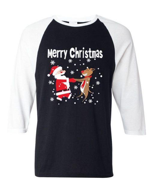 Merry Chirstmas Black White Sleeves Raglan Tshirts