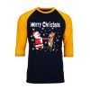 Merry Chirstmas Black Yellow Sleeves Raglan Tshirts