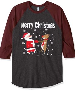 Merry Chirstmas Grey Brown Sleeves Raglan Tshirts