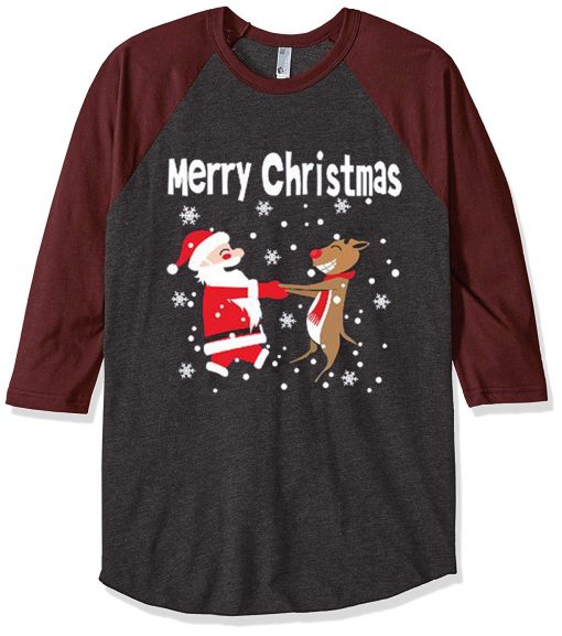 Merry Chirstmas Grey Brown Sleeves Raglan Tshirts