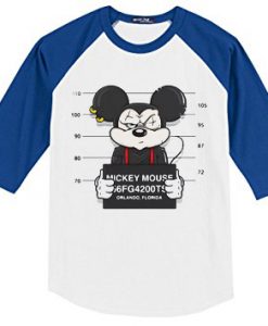 Mickey Mouse Jailed White Blue Sleeves Raglan Tees