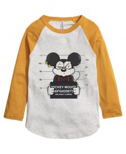 Mickey Mouse Jailed White Yellow Sleeves Raglan Tees