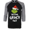 Resting Grinch Face Black Grey Sleeves Raglan Tshirts