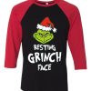 Resting Grinch Face Black Red Sleeves Raglan Tshirts