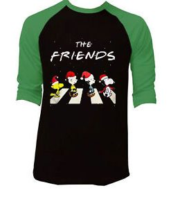 The Christmas Peanuts The Friends Black Green Sleeves Raglan Tees