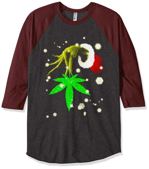 The Grinch Hold Weed Grey Brown Sleeves Raglan T Shirts