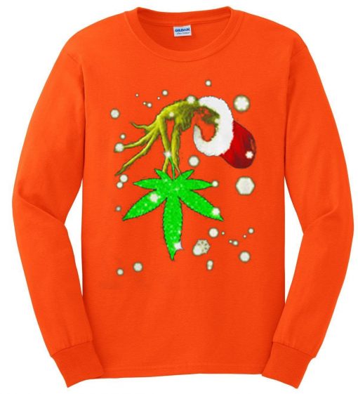 The Grinch Hold Weed Orange Sweatshirts