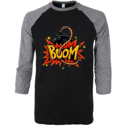 Boom Black Grey Raglan T shirts