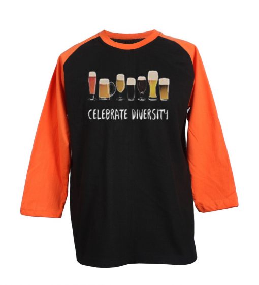 Celebrate Diversity Black Orange Raglan T shirts