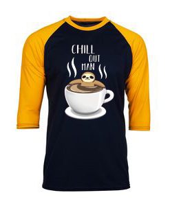 Chill Out Man Sloth Coffee Lover Black Yellow Raglan T shirts